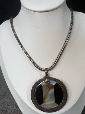 Sterling-Tone Black and Iridescent Pendant Necklace By Chicos- Women Jewelry